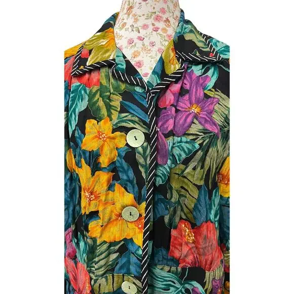 🌴 Carole Little Rayon Floral Button Jacket 10 – Vintage Tropical Boho Blazer - Picture 2 of 4